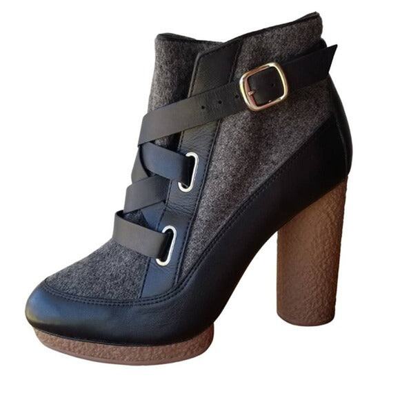 Wool + Leather Boots by Loeffler Randall Platform Round Rubber Heel Size 8.5 - Picture 1 of 7